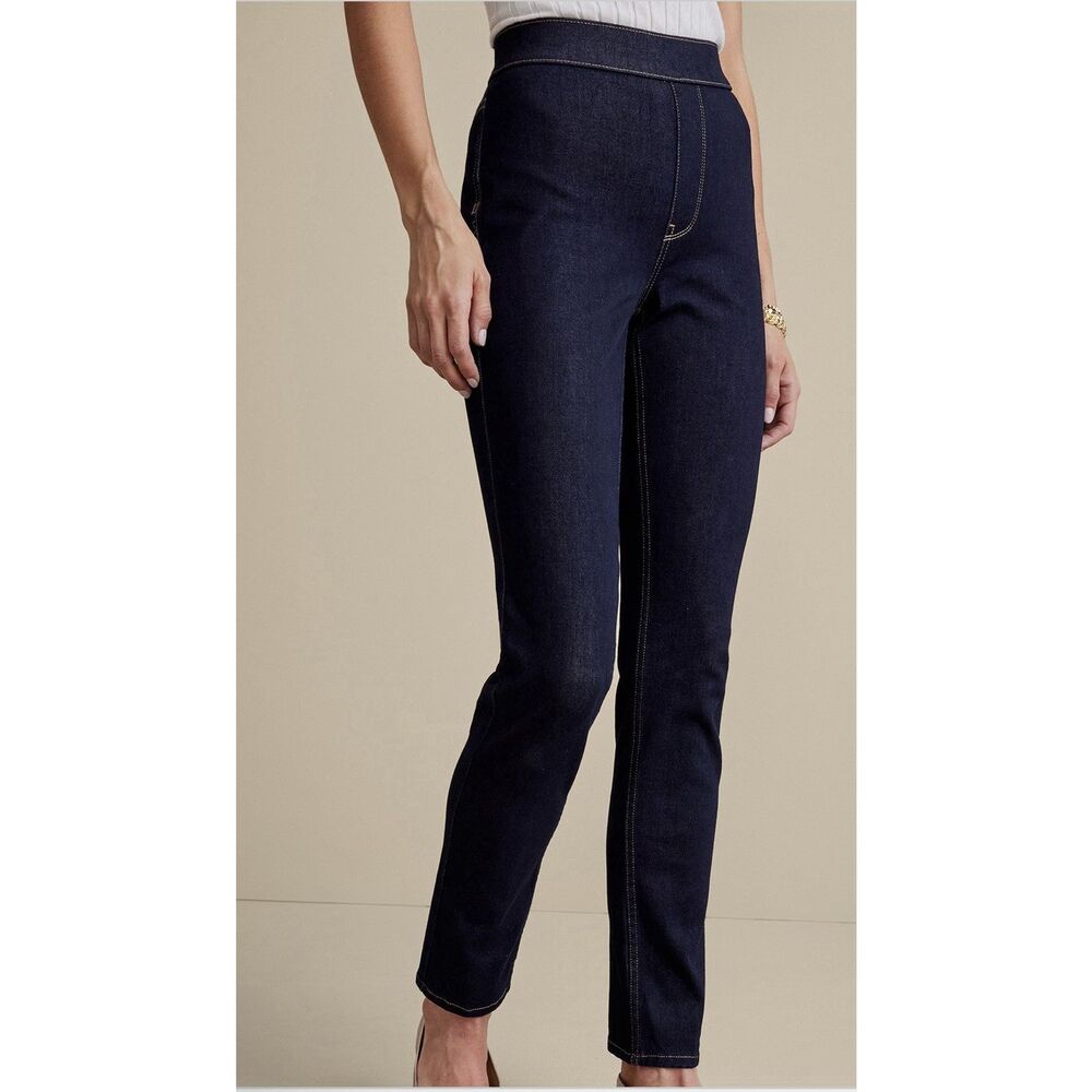 Soft Surroundings Ultimate Denim Pull  On Slim Leg - Large - Dark Blue Wash